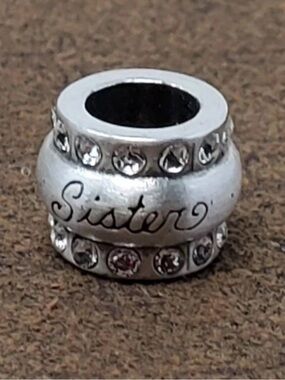 Retired Brighton Silver 'Sister' Bead Charm Spacer with Crystal Accents